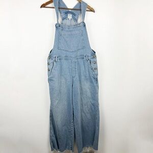 Aerie Denim Long Wide Leg Overalls XL Boho Cottagecore Festival Summer